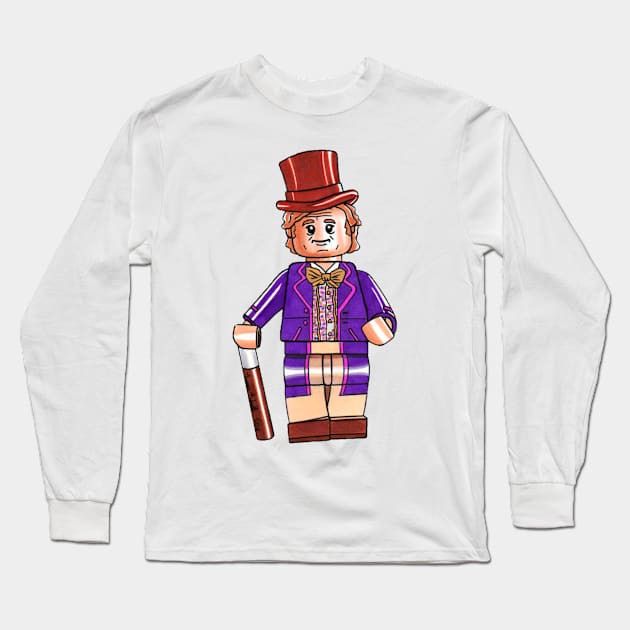 Willy Wonka Minifigure Long Sleeve T-Shirt by schultzstudio